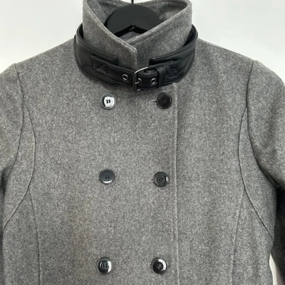 Kooples Grey Wool Blend Trench Coat with leather details - Picture 2 of 11